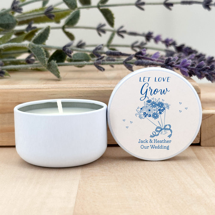 Hand Drawn Bouquet Sketch, Wedding Favors, 2oz Mini Lavender Candles