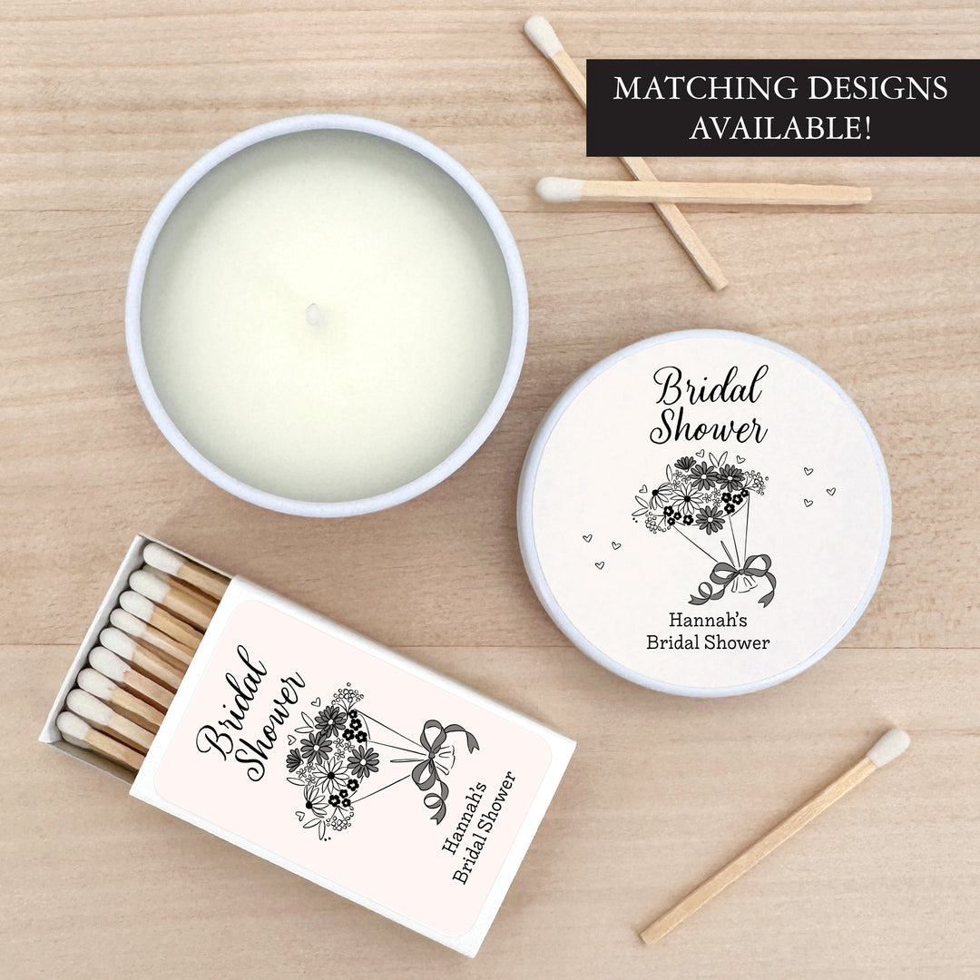 Hand Drawn Bouquet Sketch, Wedding Favors, 2oz Mini Lavender Candles