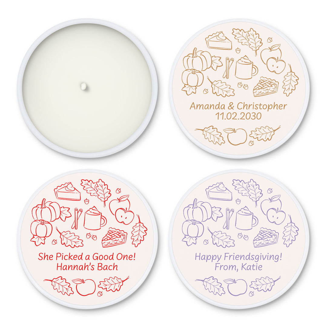 Fall Doodle Candle Favors, Custom 2 oz Mini Lavender Candles, Wedding Favors, Bridal Shower, Friendsgiving