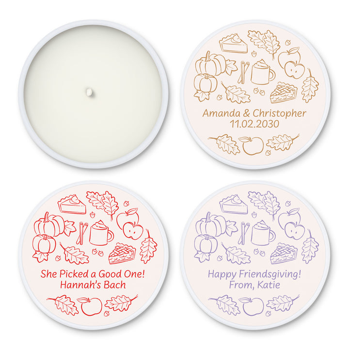 Fall Doodle Candle Favors, Custom 2 oz Mini Lavender Candles, Wedding Favors, Bridal Shower, Friendsgiving