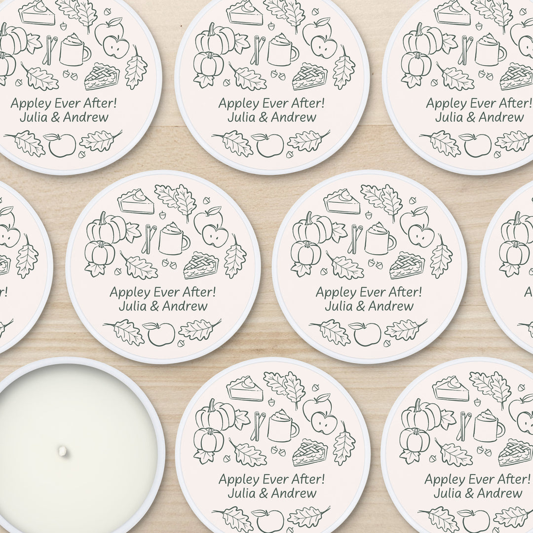 Fall Doodle Candle Favors, Custom 2 oz Mini Lavender Candles, Wedding Favors, Bridal Shower, Friendsgiving