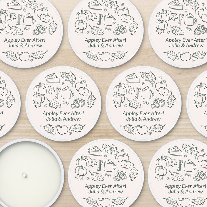 Fall Doodle Candle Favors, Custom 2 oz Mini Lavender Candles, Wedding Favors, Bridal Shower, Friendsgiving