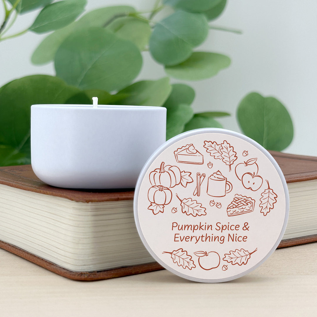 Fall Doodle Candle Favors, Custom 2 oz Mini Lavender Candles, Wedding Favors, Bridal Shower, Friendsgiving