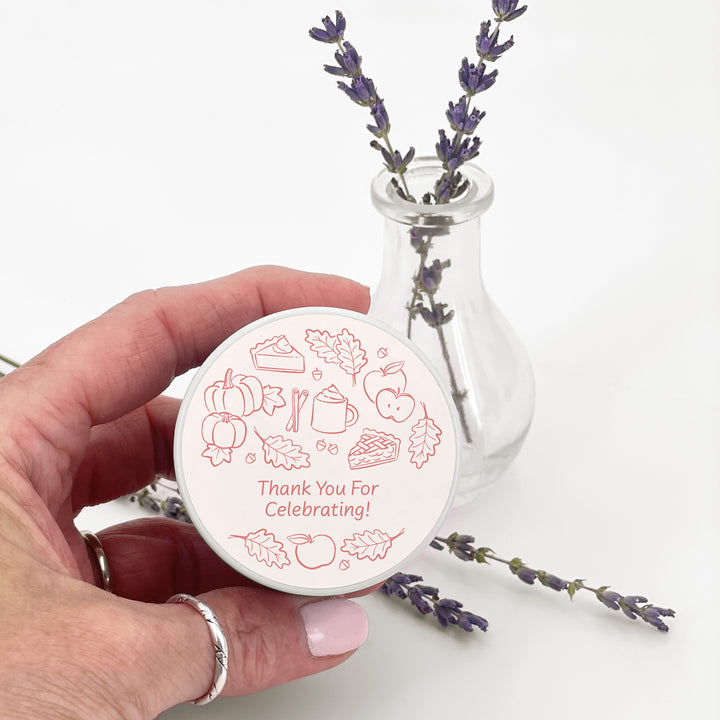 Fall Doodle Candle Favors, Custom 2 oz Mini Lavender Candles, Wedding Favors, Bridal Shower, Friendsgiving