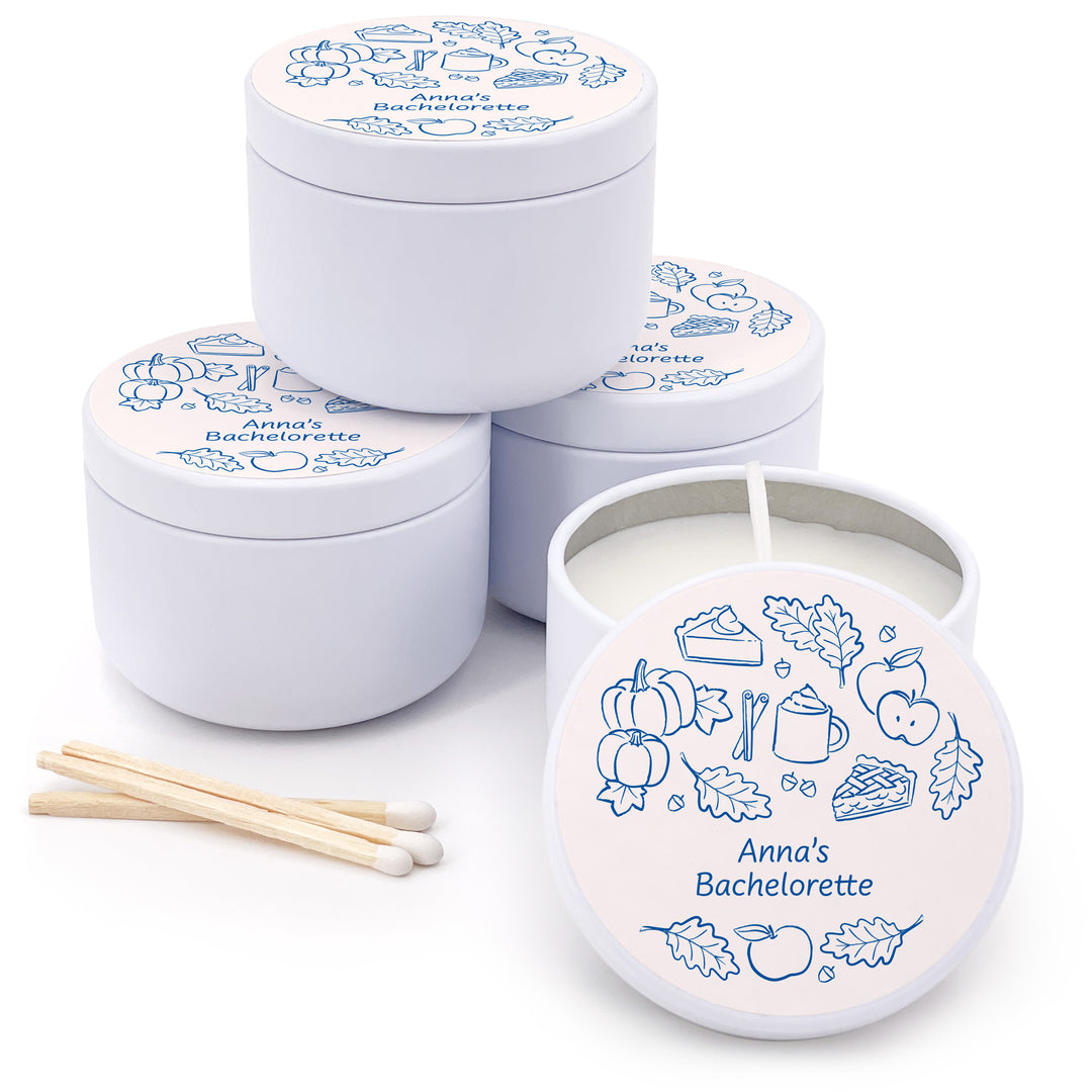 Fall Doodle Candle Favors, Custom 2 oz Mini Lavender Candles, Wedding Favors, Bridal Shower, Friendsgiving