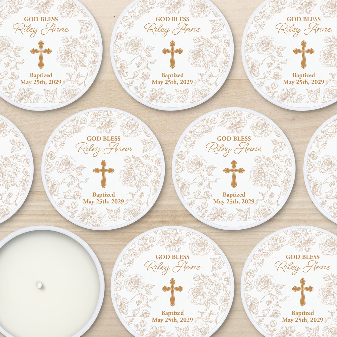 Baptism Candle Favors, First Holy Communion Favors, Chinoiserie Toile Floral Baptism Candles, 2oz Mini Lavender Candles