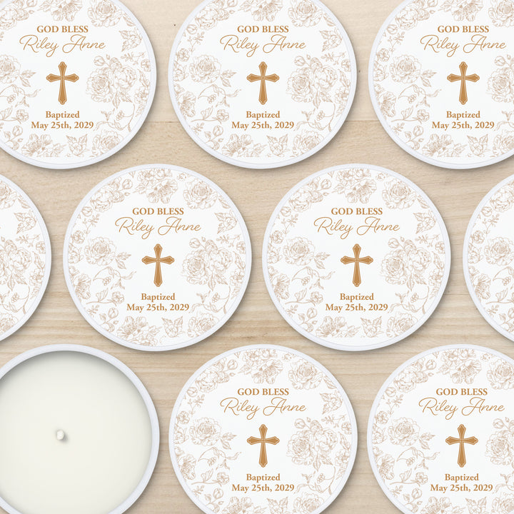 Baptism Candle Favors, First Holy Communion Favors, Chinoiserie Toile Floral Baptism Candles, 2oz Mini Lavender Candles