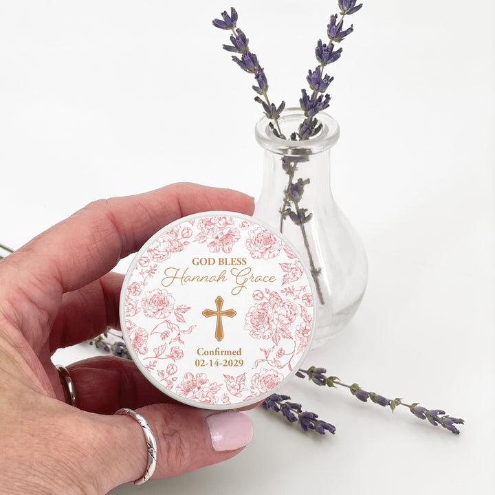 Baptism Candle Favors, First Holy Communion Favors, Chinoiserie Toile Floral Baptism Candles, 2oz Mini Lavender Candles