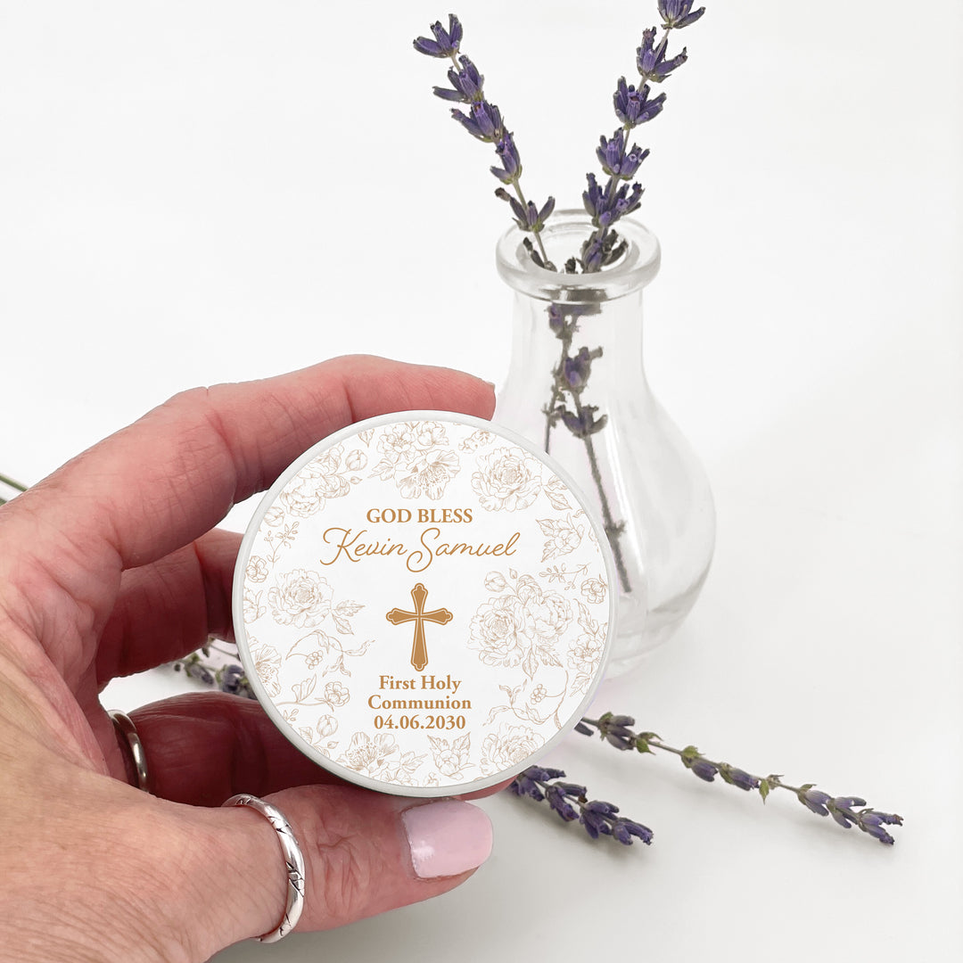 Baptism Candle Favors, First Holy Communion Favors, Chinoiserie Toile Floral Baptism Candles, 2oz Mini Lavender Candles