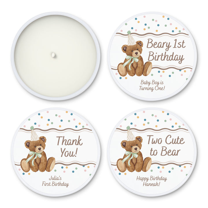 Bear Birthday, Beary 1st Birthday, Two Cute to Bear, 2oz Mini Lavender Candles