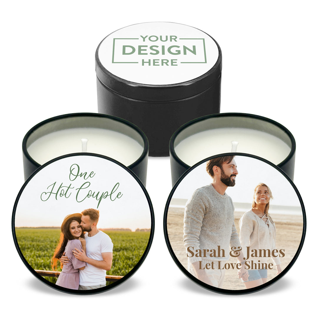 Personalized Candles, Bulk Wedding Favors, Create-Your-Own Custom Wedding Candles, 2oz Mini Lavender Black Candles