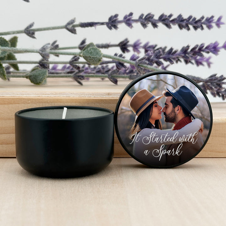 Personalized Candles, Bulk Wedding Favors, Create-Your-Own Custom Wedding Candles, 2oz Mini Lavender Black Candles