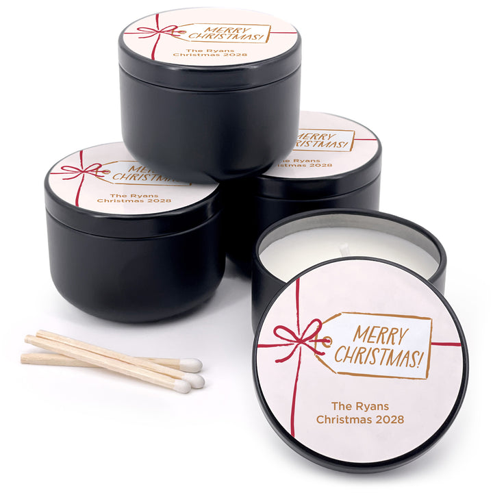 Custom Candles, Candle Favors, Unique Stocking Stuffers, Ribbon Bow Gift Tag, 2oz Mini Lavender Candles