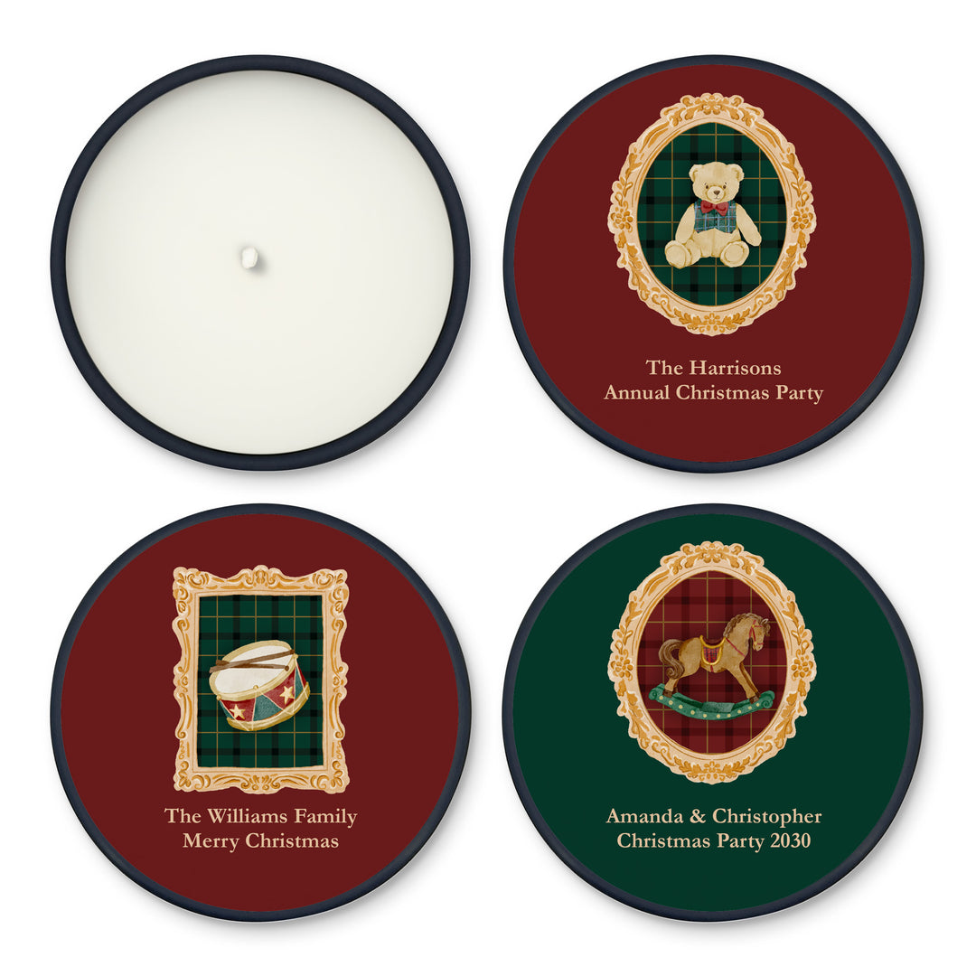 Christmas Party Favors, Custom Holiday Candle Favors, Gold Frame 2oz Mini Lavender Candles