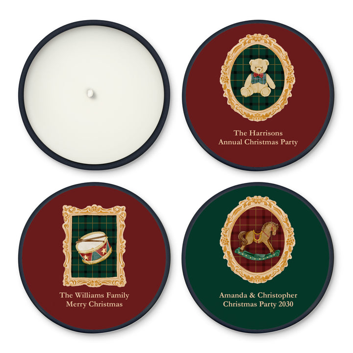 Christmas Party Favors, Custom Holiday Candle Favors, Gold Frame 2oz Mini Lavender Candles