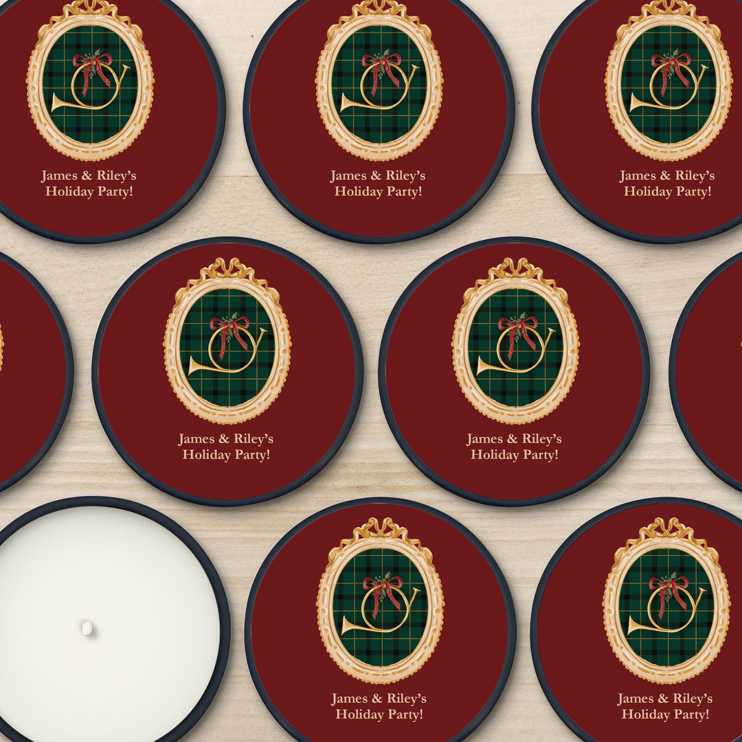 Christmas Party Favors, Custom Holiday Candle Favors, Gold Frame 2oz Mini Lavender Candles