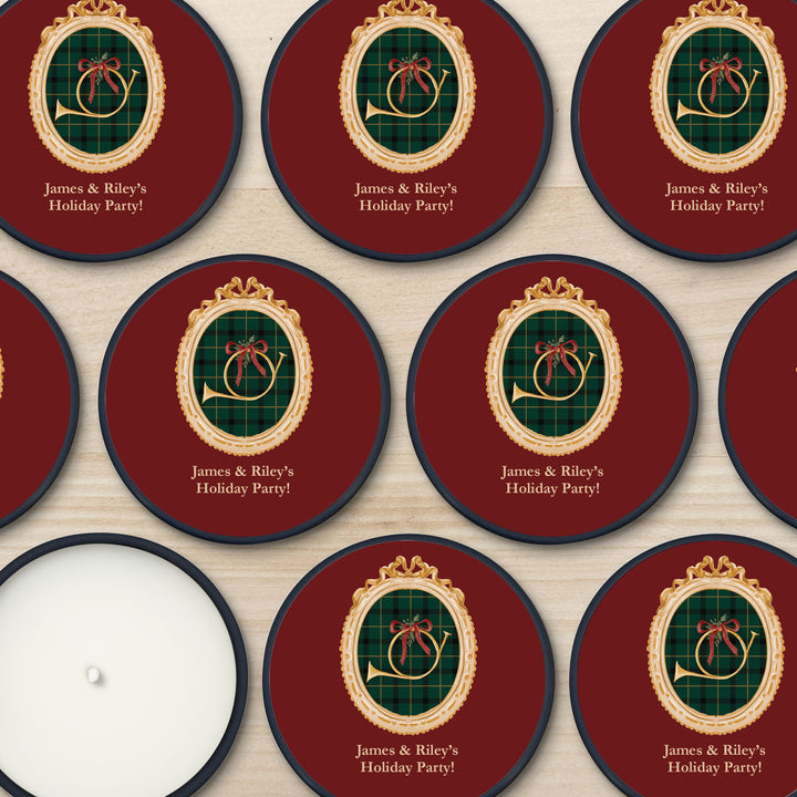 Christmas Party Favors, Custom Holiday Candle Favors, Gold Frame 2oz Mini Lavender Candles