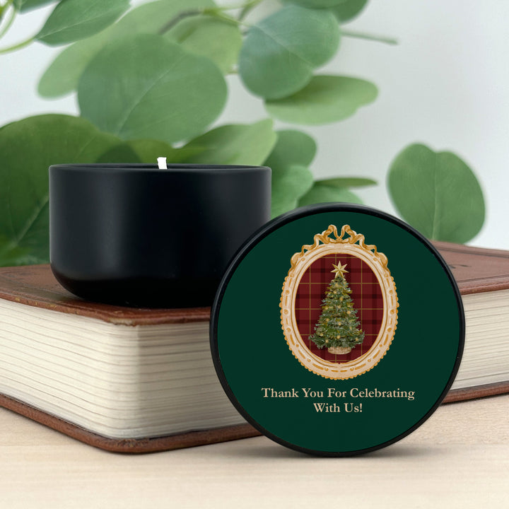 Christmas Party Favors, Custom Holiday Candle Favors, Gold Frame 2oz Mini Lavender Candles