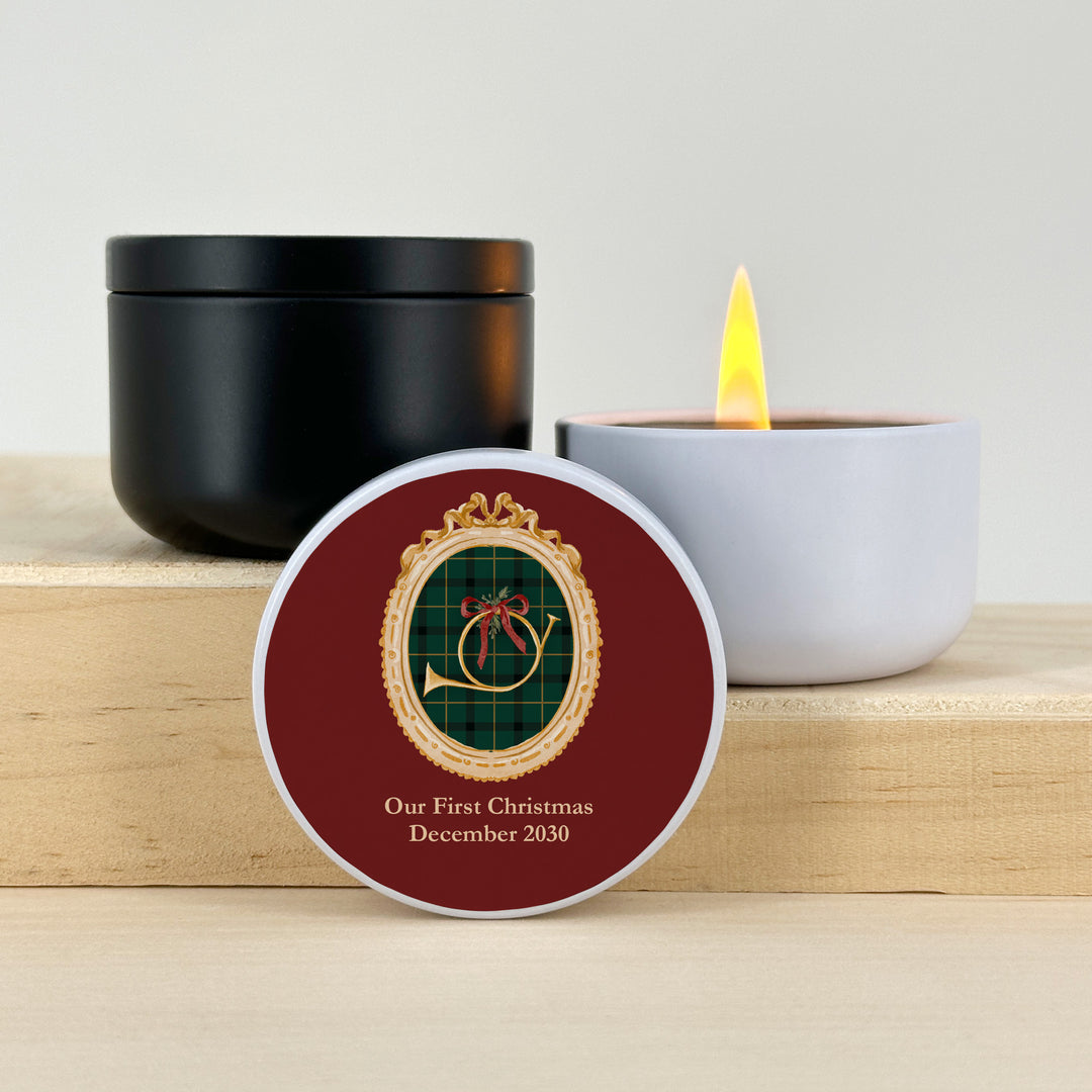 Christmas Party Favors, Custom Holiday Candle Favors, Gold Frame 2oz Mini Lavender Candles