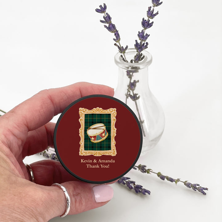Christmas Party Favors, Custom Holiday Candle Favors, Gold Frame 2oz Mini Lavender Candles
