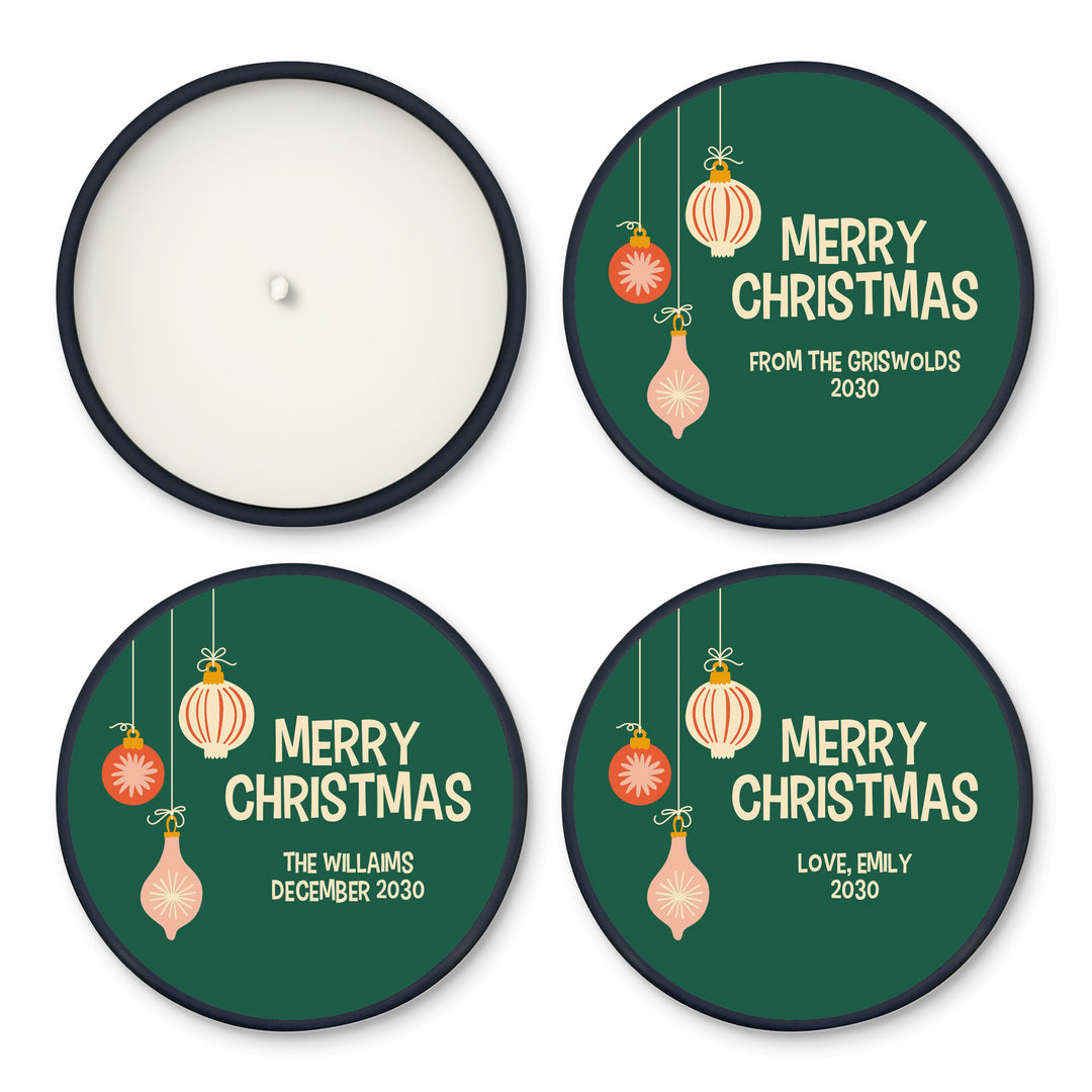 Holiday Party Favors, Custom Christmas Candle Favors, Mid-Century Christmas Candles, 2oz Mini Lavender Candles