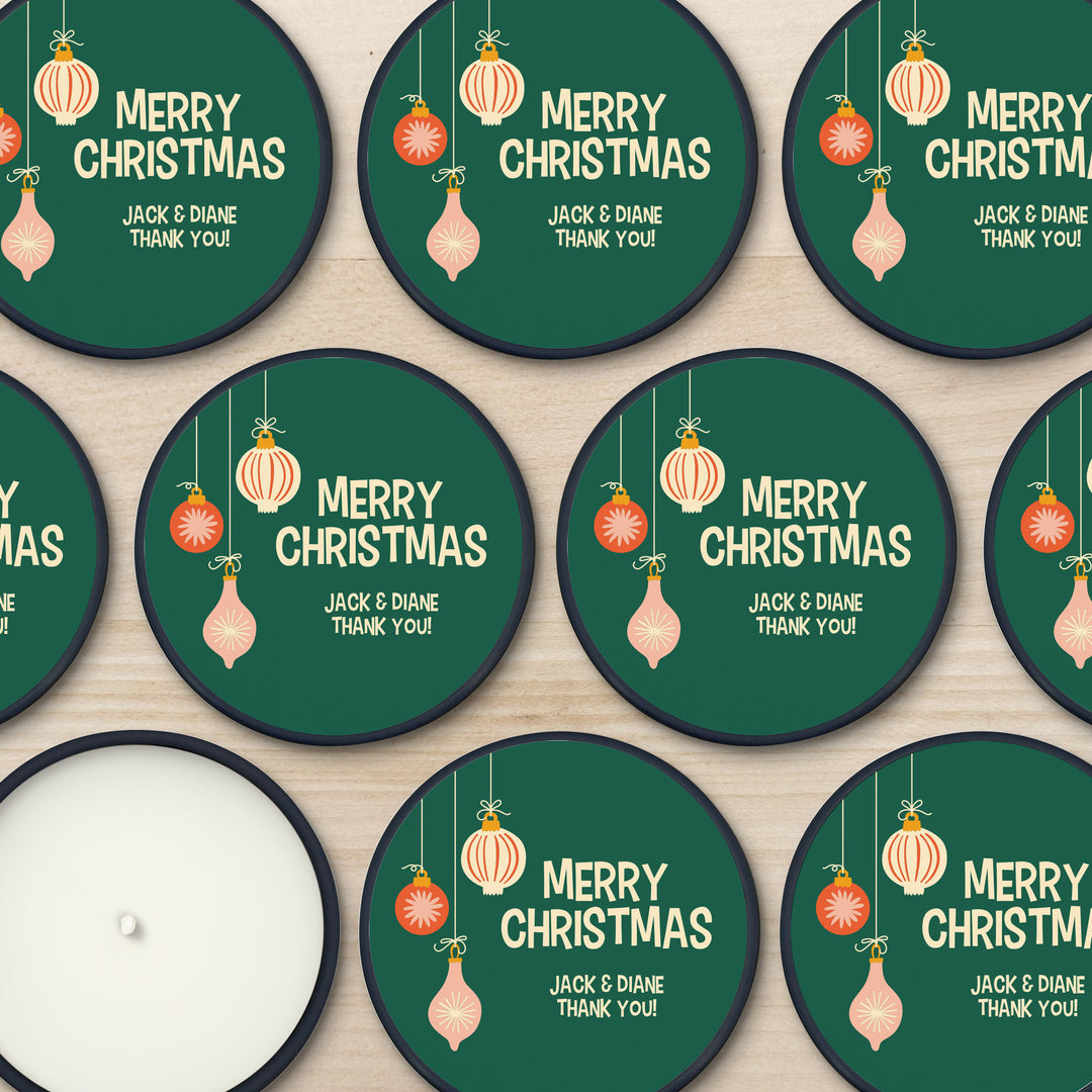 Holiday Party Favors, Custom Christmas Candle Favors, Mid-Century Christmas Candles, 2oz Mini Lavender Candles