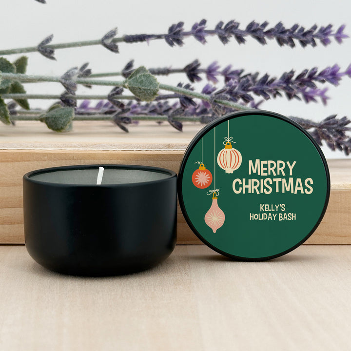 Holiday Party Favors, Custom Christmas Candle Favors, Mid-Century Christmas Candles, 2oz Mini Lavender Candles