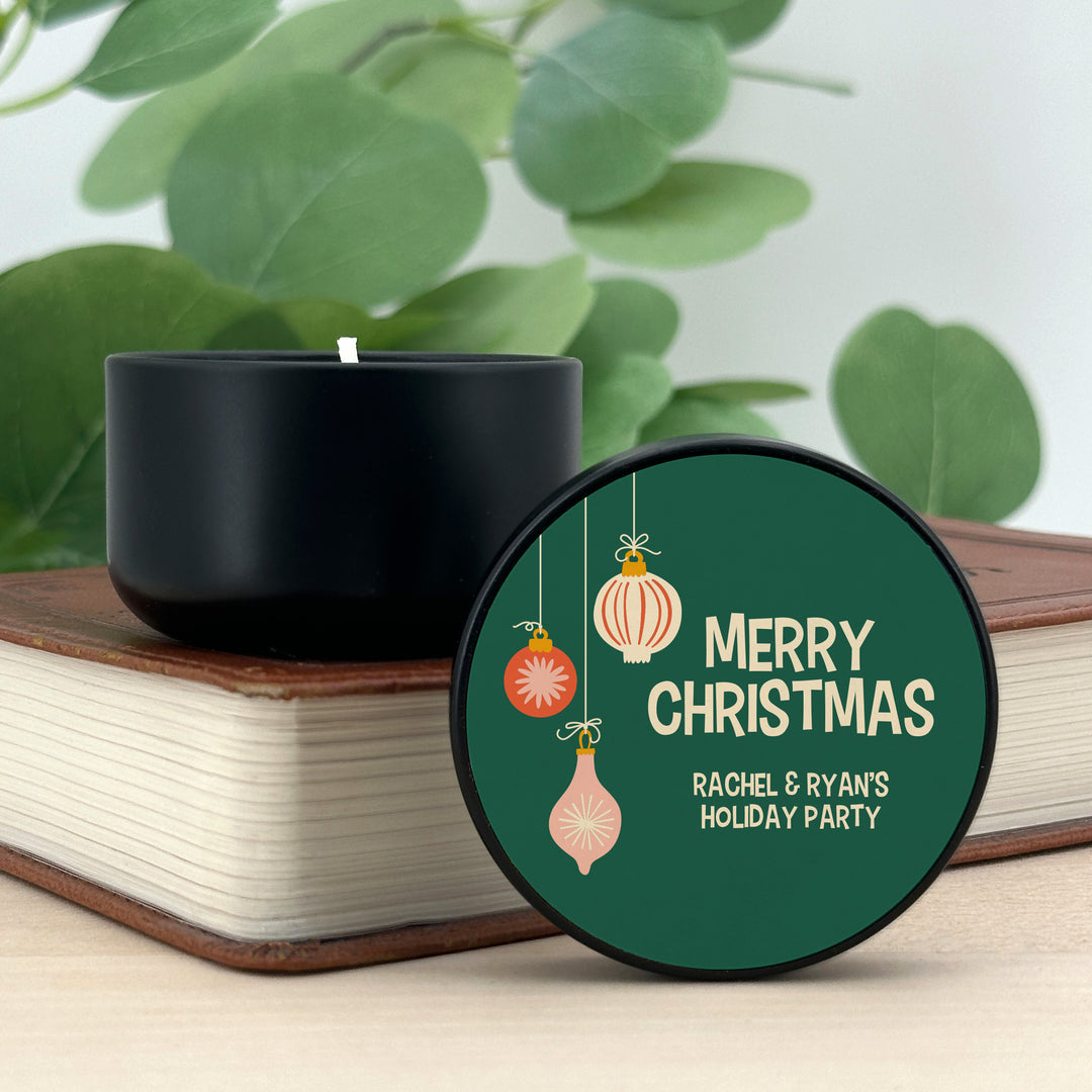 Holiday Party Favors, Custom Christmas Candle Favors, Mid-Century Christmas Candles, 2oz Mini Lavender Candles