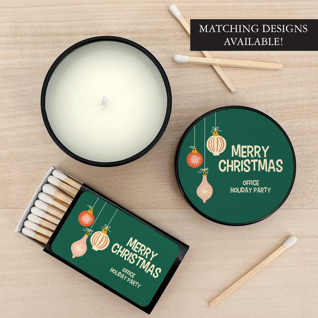 Holiday Party Favors, Custom Christmas Candle Favors, Mid-Century Christmas Candles, 2oz Mini Lavender Candles