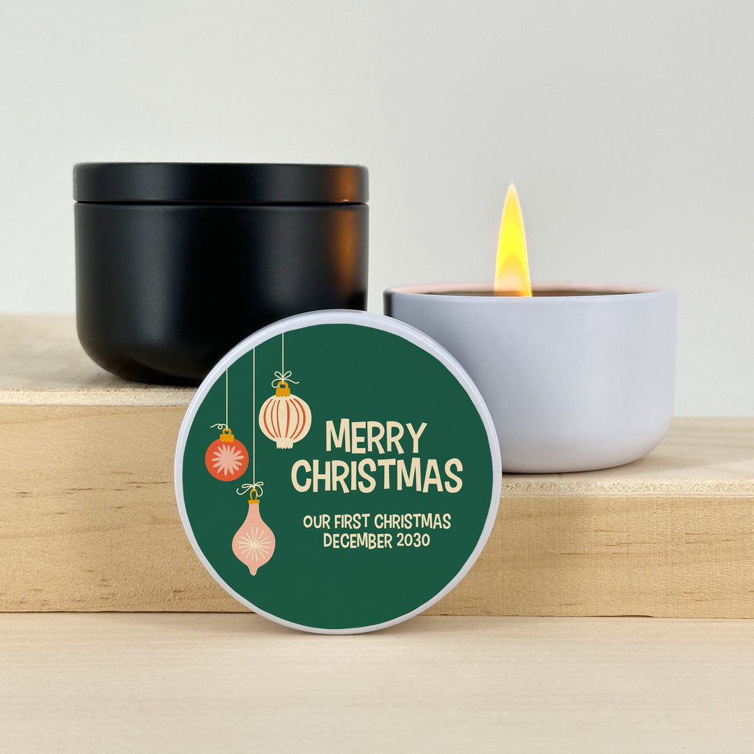 Holiday Party Favors, Custom Christmas Candle Favors, Mid-Century Christmas Candles, 2oz Mini Lavender Candles