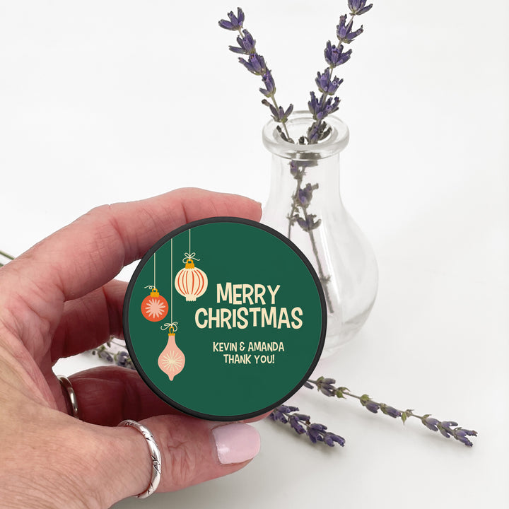Holiday Party Favors, Custom Christmas Candle Favors, Mid-Century Christmas Candles, 2oz Mini Lavender Candles