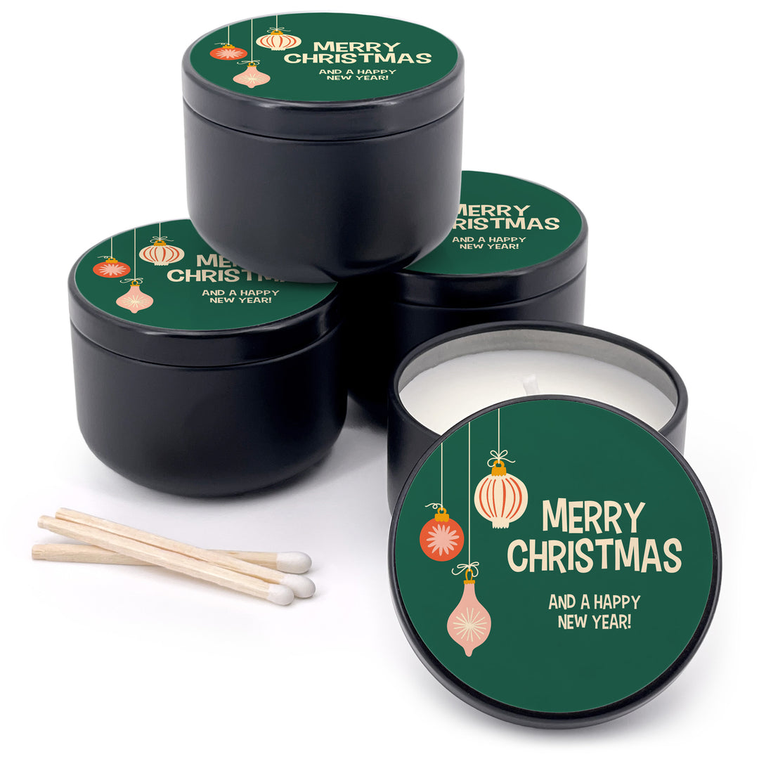 Holiday Party Favors, Custom Christmas Candle Favors, Mid-Century Christmas Candles, 2oz Mini Lavender Candles