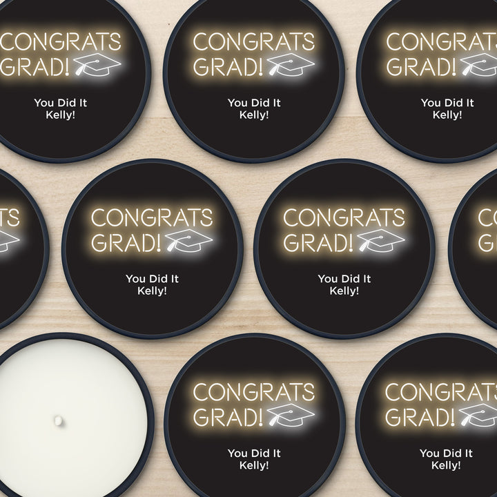 Unique Graduation Favors, Personalized Candles, Grad Party Favors, Neon Disco Grad, 2oz Mini Lavender Candles