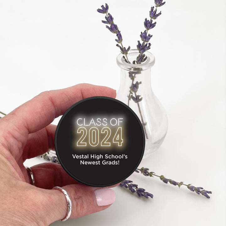 Unique Graduation Favors, Personalized Candles, Grad Party Favors, Neon Disco Grad, 2oz Mini Lavender Candles