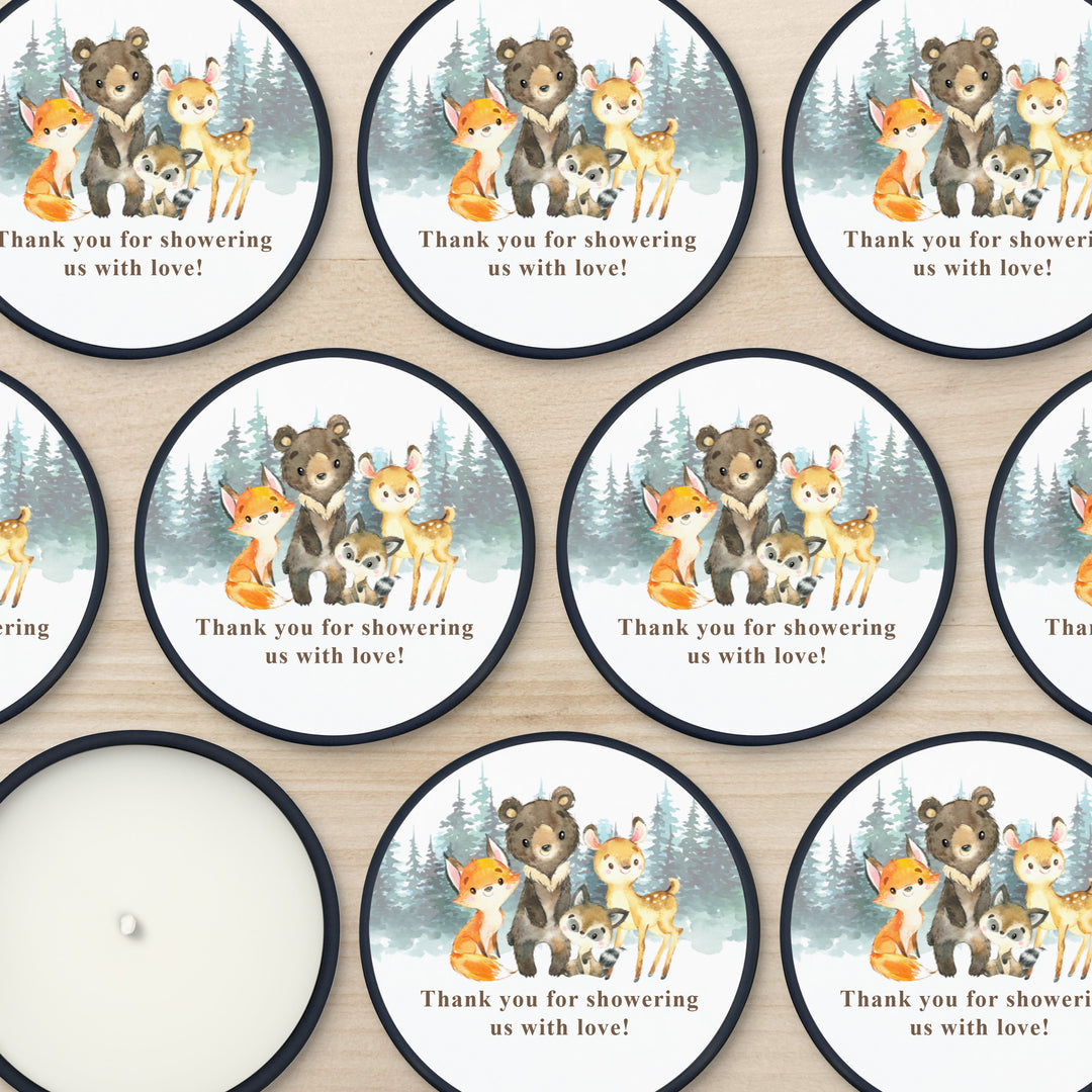 Personalized Candles, Baby Shower Candle Favors, Woodland Animals, 2oz Mini Lavender Candles