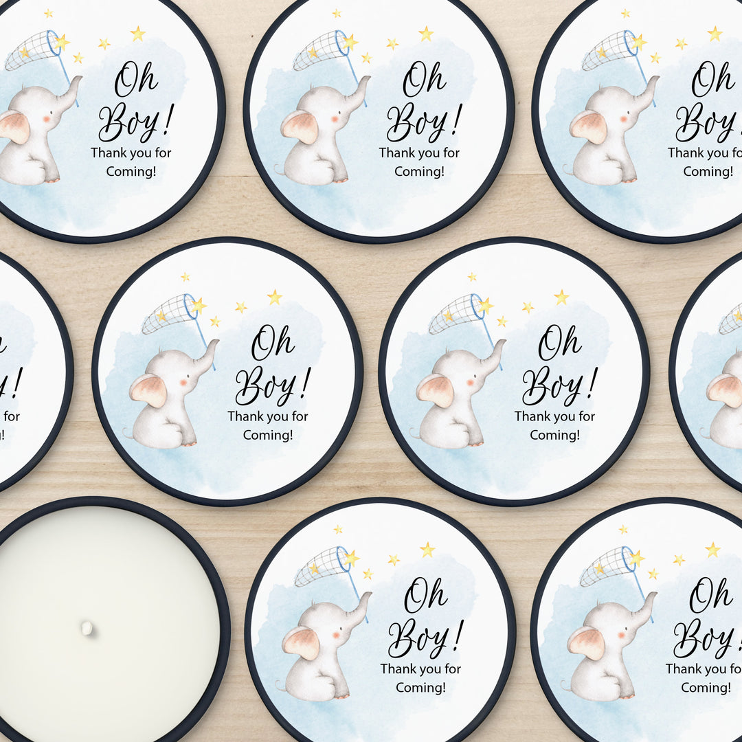 Personalized Candles, Baby Shower Candle Favors, Blue Elephant, 2oz Mini Lavender Candles