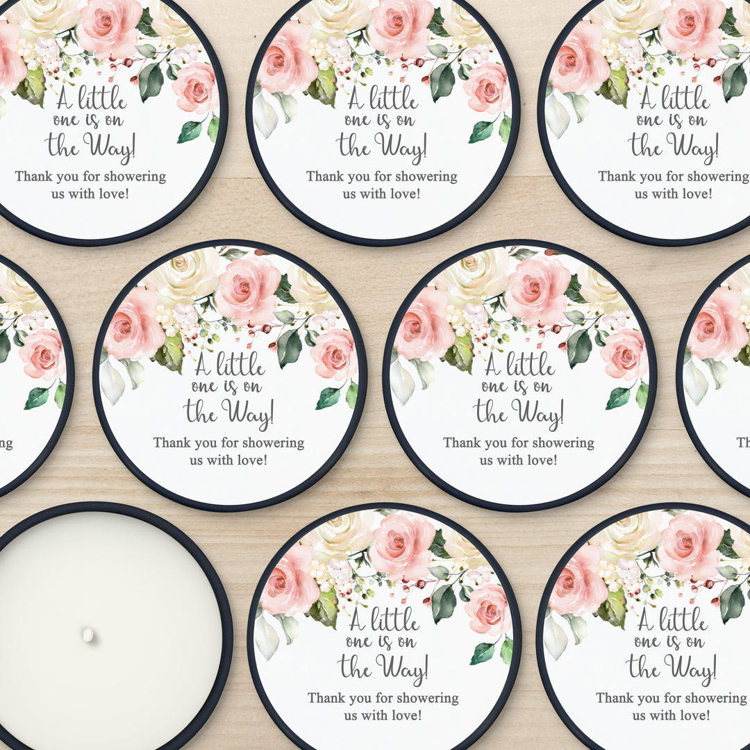Custom Candles, Candle Favors, Unique Baby Shower Favors, Pink and White Floral, 2oz Mini Lavender Candles