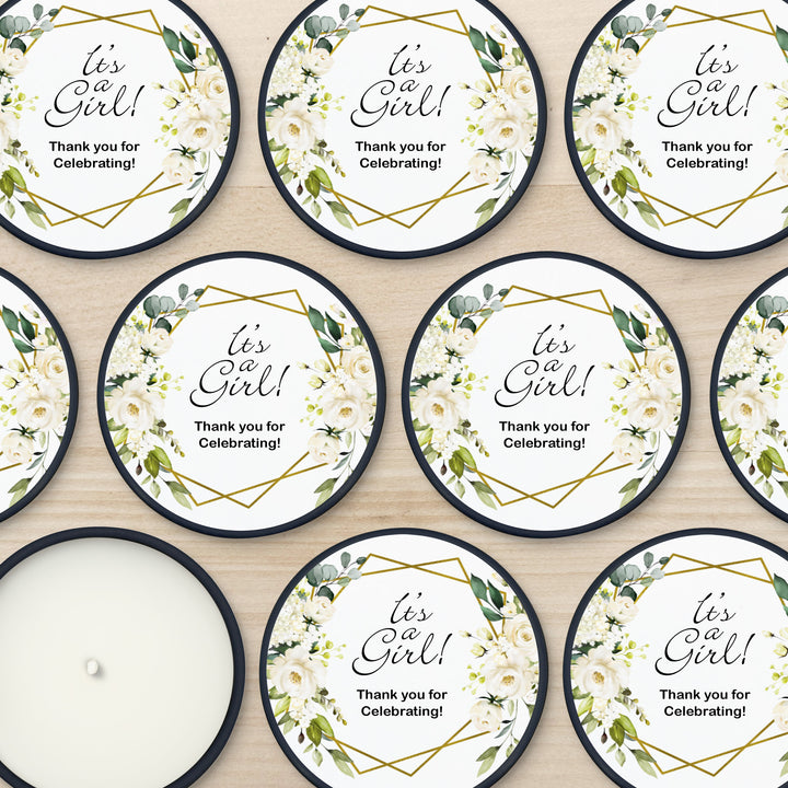 Custom Candles, Candle Favors, Unique Baby Shower Favors, White Geometric Floral, 2oz Mini Lavender Candles