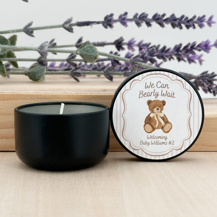 We Can Bearly Wait, Watercolor Bear, 2oz Mini Lavender Candles