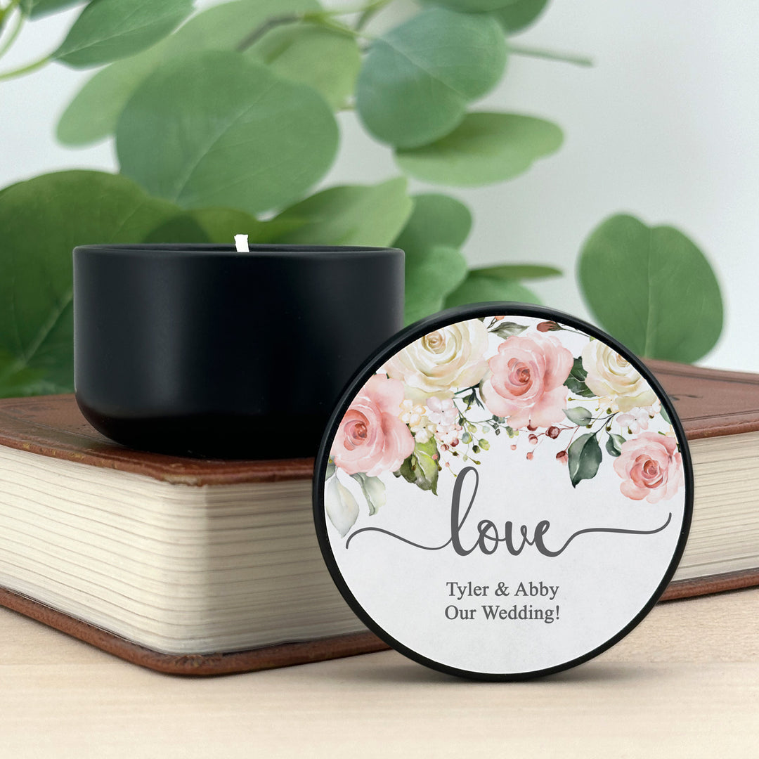 Unique Wedding Favors, Personalized Candles, Pink and White Floral, 2oz Mini Lavender Candles