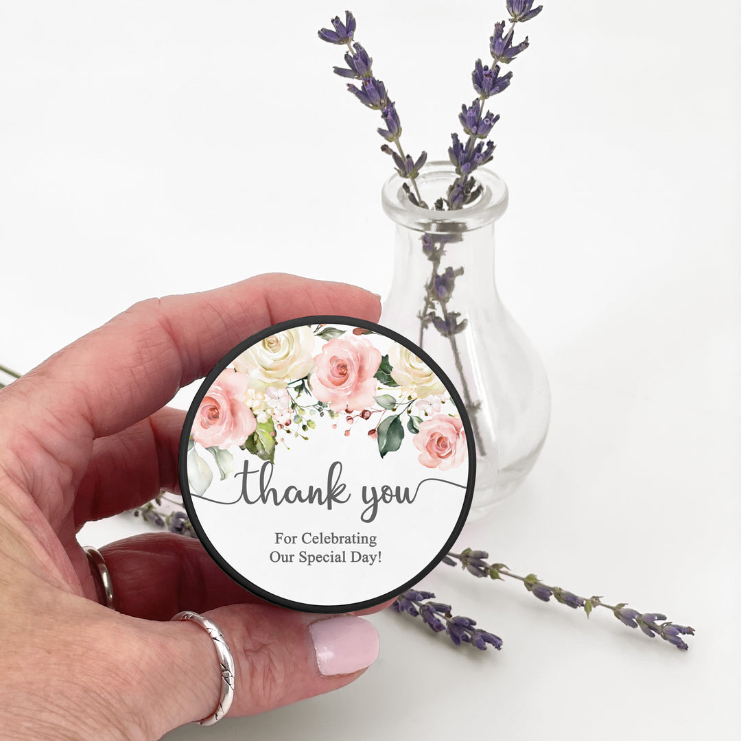 Unique Wedding Favors, Personalized Candles, Pink and White Floral, 2oz Mini Lavender Candles