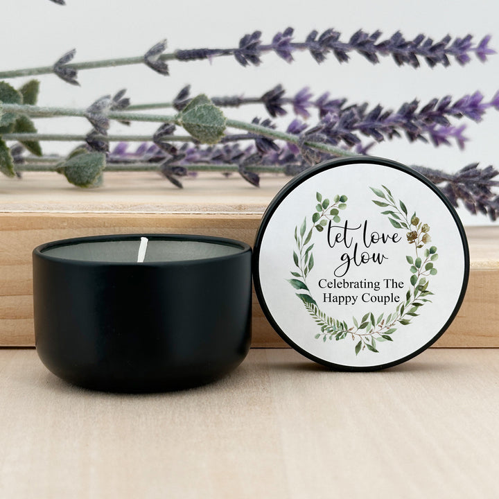 Unique Wedding Favors, Personalized Candles, Custom Candles, Greenery Wreath, 2oz Mini Lavender Candles