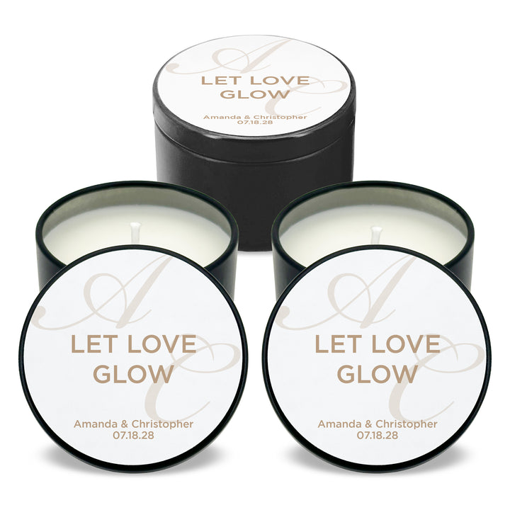 Bulk Wedding Favors, Unique Wedding Favors, Custom Candles, Wedding Initials, Let Love Glow, Faded Script Monogram, 2oz Mini Lavender Candles