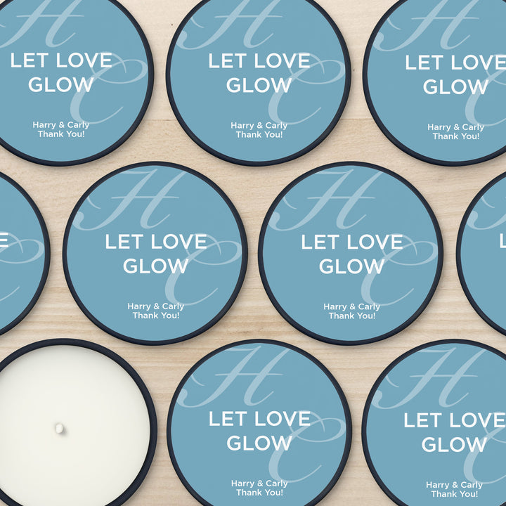 Bulk Wedding Favors, Unique Wedding Favors, Custom Candles, Wedding Initials, Let Love Glow, Faded Script Monogram, 2oz Mini Lavender Candles