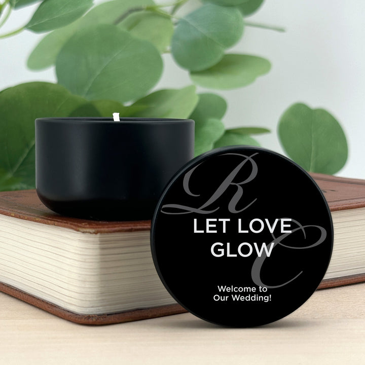 Bulk Wedding Favors, Unique Wedding Favors, Custom Candles, Wedding Initials, Let Love Glow, Faded Script Monogram, 2oz Mini Lavender Candles
