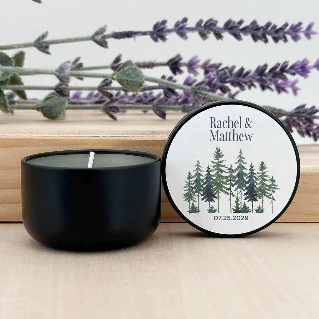 Watercolor Pine Trees 2oz Mini Lavender Candles
