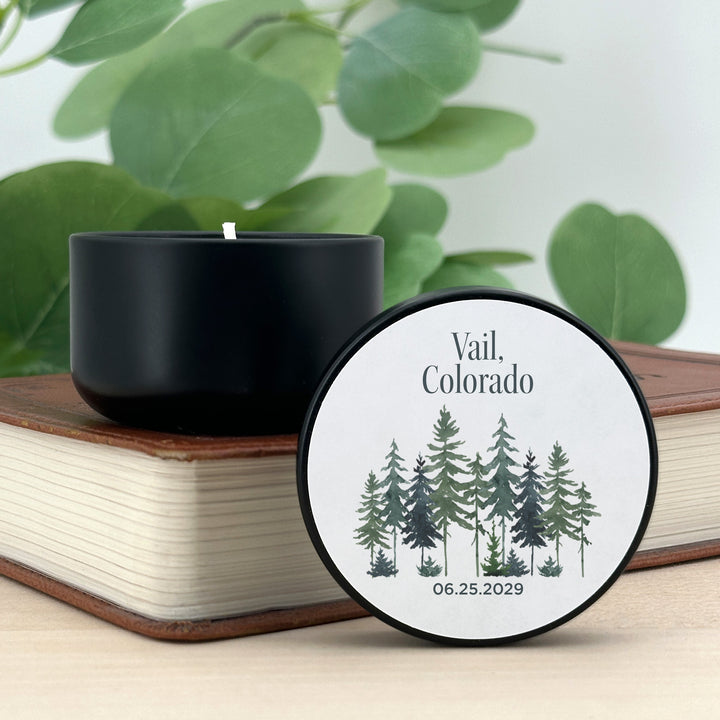 Watercolor Pine Trees 2oz Mini Lavender Candles
