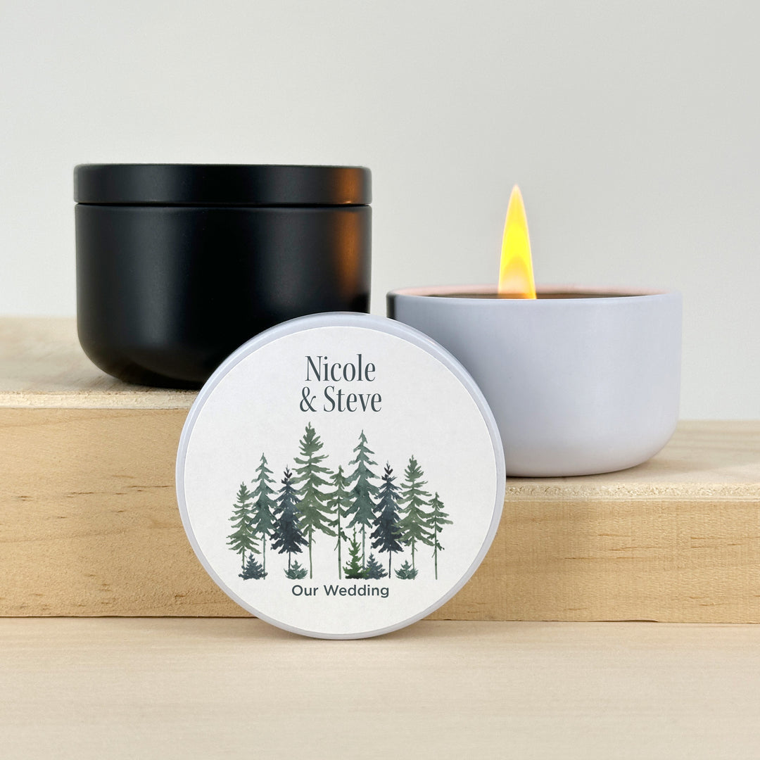 Watercolor Pine Trees 2oz Mini Lavender Candles