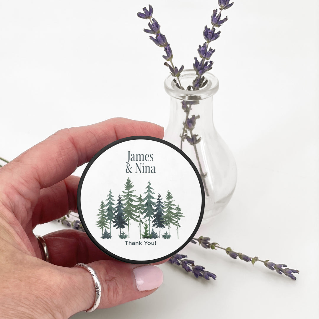 Watercolor Pine Trees 2oz Mini Lavender Candles