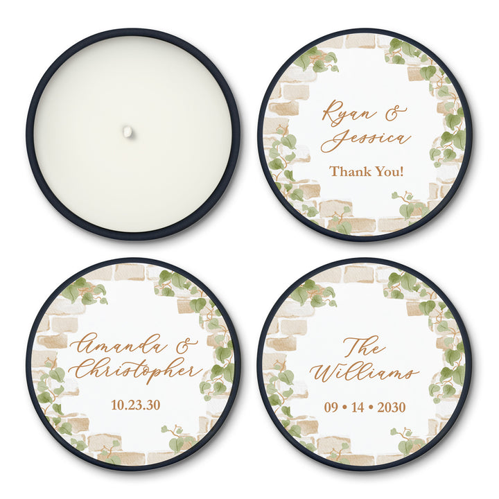 Fall Candle Wedding Favors, Stone Wall with Vines, 2 oz mini lavender candles